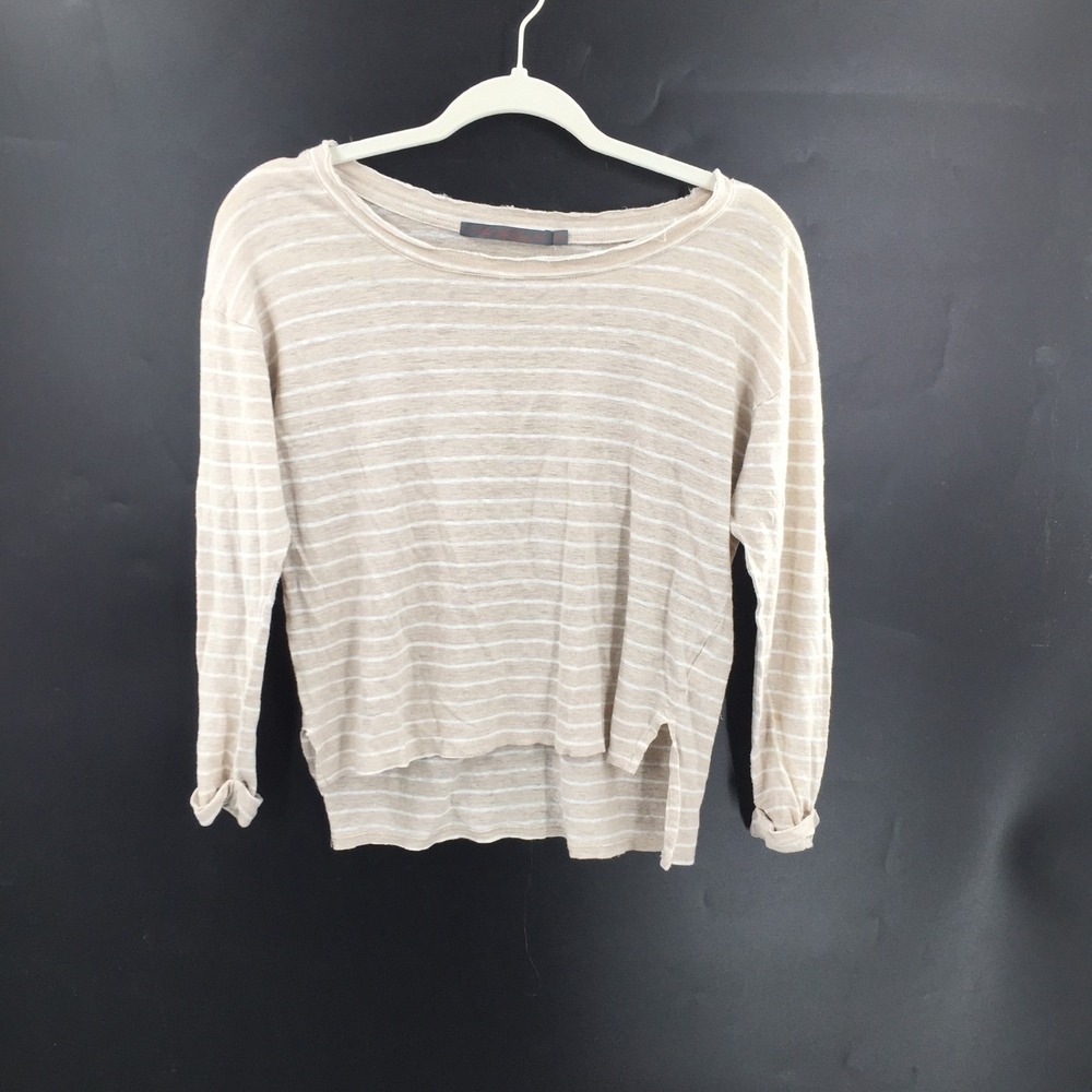 Feel The peace Cream & white Stripped Linen‎ Shirt minimalist boatneck top XS S
